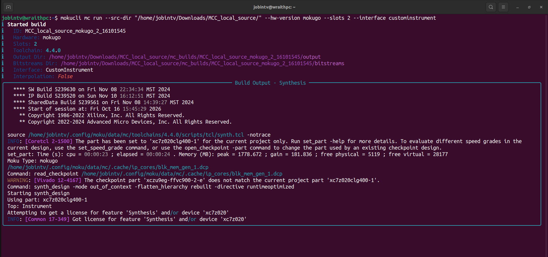 Moku Compile in progress
