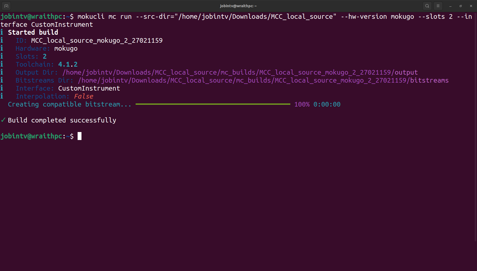 Moku Compile successfully compiled