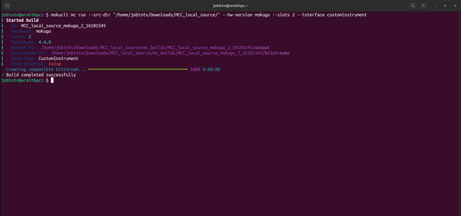 Moku Compile successfully compiled