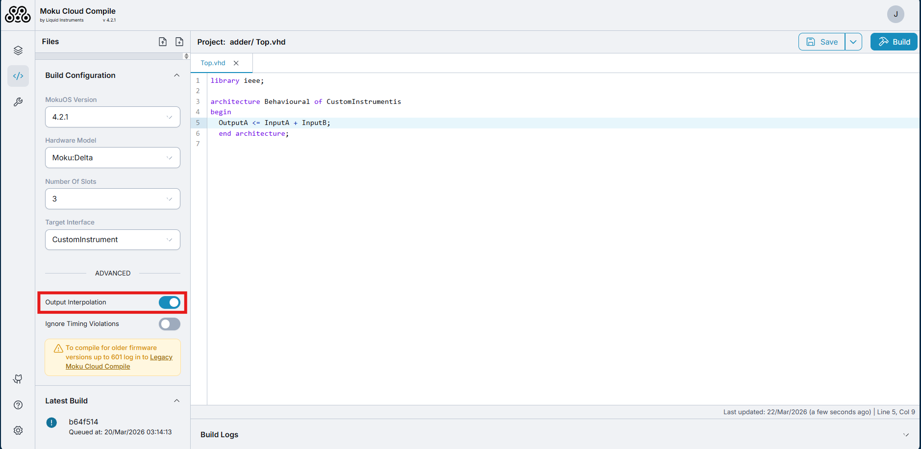 Enabling output interpolation on MCC